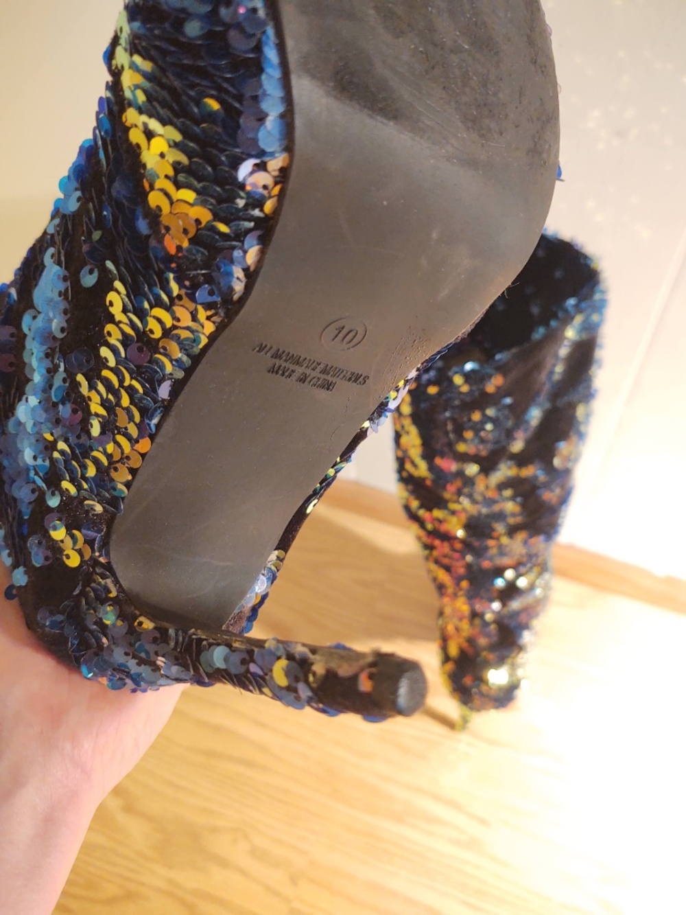 EUC Sz 10 Knee-High Boots with Sequins and 4 inch Heels Iridescent Color Magic - Picture 7 of 10